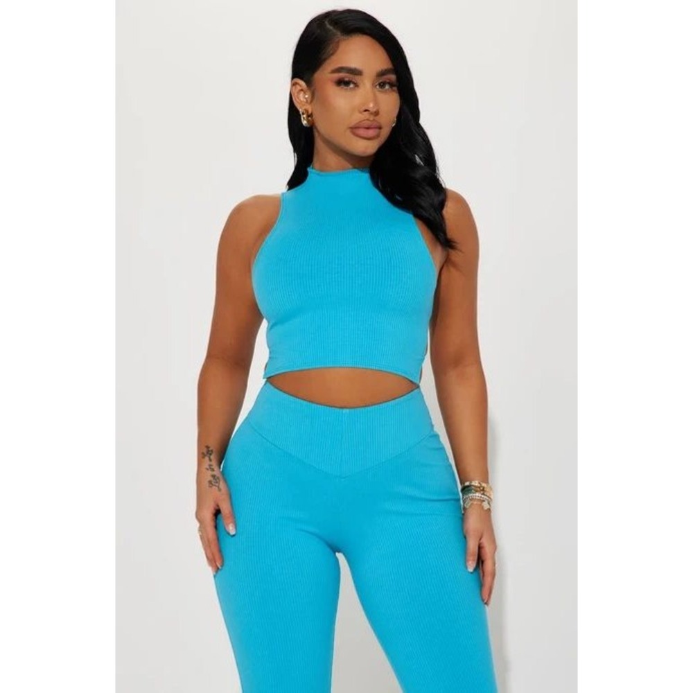 Fashion Nova Kali Snatched Pant Set XS Turquoise Ribbed Crop Top Leggings NWT